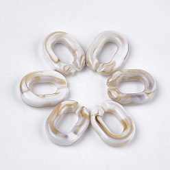 Floral White Acrylic Linking Rings, Quick Link Connectors, For Jewelry Chains Making, Imitation Gemstone Style, Oval, Floral White, 19x14.5x4.5mm, Hole: 10x5.5mm, about 620pcs/500g