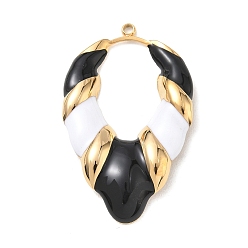 Black 304 Stainless Steel Enamel Pendants, Leaf Charms, Golden, Black, 41.5x26x3.5mm, Hole: 1.6mm
