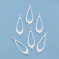 Серебро Соединители латунные звенья, долговечный, слезинок, серебряные, 30x10x1 мм, отверстие : 1.2 мм