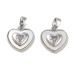 Платина Латунные микропаве прозрачные подвески с фианитом, без кадмия, без никеля и без свинца, с оболочкой, сердце прелести, платина, 13x12.5x3.5 мм, отверстие : 4.5x2.5 мм
