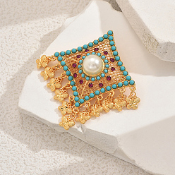 (52) Непрозрачная лаванда Ромб в стиле бохо с бабочкой из сплава пластика жемчужные броши для рюкзака одежды, со стеклом и синтетической бирюзой, разноцветные, 51x65 мм