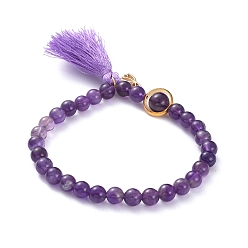 Аметист Стрейч браслеты, с природными аметист бисера, позолоченные латунные подвески, Подвеска из полиэстера, 2-1/4 дюйм (5.6 см)