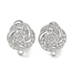 Platinum Hollow Flower Brass Micro Pave Cubic Zirconia Stud Earrings Finding, with Horizontal Loops, Cadmium Free & Lead Free, Platinum, 17.5x15mm, Hole: 1.5mm, Pin: 0.8mm