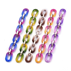 Mixed Color Handmade Two Tone Opaque Acrylic Cable Chains, with CCB Plastic Linking Rings, Flat Oval, Rose Gold, Mixed Color, Links: 31x19.5x5.5mm and 18.5x11x4.5mm, 39.37 inch(1m)/strand
