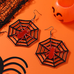 Платина Акриловые серьги-подвески в виде паука с паутиной, платина, 103x77 мм