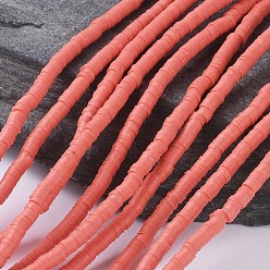 Light Coral Flat Round Eco-Friendly Handmade Polymer Clay Bead Spacers, Light Coral, 4x1mm, Hole: 1mm, about 380~400pcs/strand, 17.7 inch