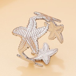 Платина Открытые кольца-манжеты из сплава для женщин, морская звезда, платина, внутренний диаметр: регулируемый