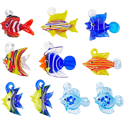 (52) Непрозрачная лаванда 10 кулоны лэмпворк ручной работы, рыба, разноцветные, 25.5~35x24~36.5x9.5~19 мм, отверстие : 1.2~5.5 мм