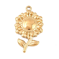Золотой 304 подвески из нержавеющей стали, подвеска в виде подсолнуха с листом, золотые, 22.5x13x2 мм, отверстие : 1.4 мм