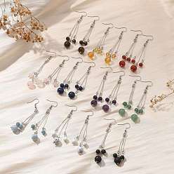 Смешанные камни Серьги с подвесками из натурального камня, с 304 крючками из нержавеющей стали и железными ушками, круглые, цвет нержавеющей стали, 77~78 мм, подвеска: 57x58 мм, штифт: 0.6 мм, 10 пар / набор