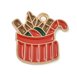 Другие Новогодняя тема сплава эмали подвески, золотой свет, без свинца и без кадмия, подарок, 18x19x1.2 мм, отверстие : 1.6 мм