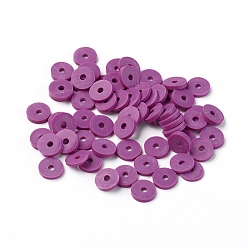 Medium Orchid Flat Round Eco-Friendly Handmade Polymer Clay Beads, Disc Heishi Beads for Hawaiian Earring Bracelet Necklace Jewelry Making, Medium Orchid, 6x1mm, Hole: 2mm, about 353~378pcs/strand, 17.7 inch