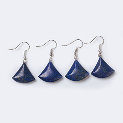 Lapis Lazuli Natural Dyed Lapis Lazuli Dangle Earrings, with Platinum Tone Brass Findings, Triangle, 38mm, Pin: 0.7mm