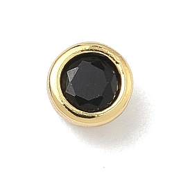 Черный Плоские круглые латунные микропаве кабошоны из кубического циркония, стойки покрытие, долговечный, без свинца и без кадмия, реальный 18 k позолоченный, чёрные, 5x3.5 мм