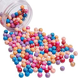 Gemischte Farbe Ziehbank Glasperlen, Runde, lackierter Stil, Gemischte Farbe, 8 mm, Bohrung: 1.5 mm, 200 Stück / Karton