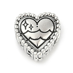 Водолей 925 стерлингового серебра европейских бисер, сердце, Водолей, 9.5x9.5~10x7 мм, отверстие : 4.5 мм