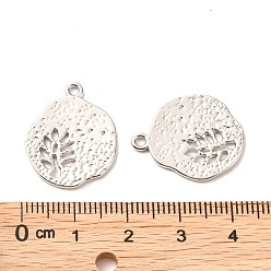 Platinum Tibetan Style Alloy Pendants, Cadmium Free & Nickel Free & Lead Free, Flat Round with Leaf, Platinum, 22x18x1mm, Hole: 1mm