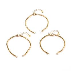 Golden PVD Vacuum Plating 304 Stainless Steel Box Chain Bracelet Making Sets, with Lobster Claw Clasps, Golden, 6-1/2 inch(16.5cm), 3pcs/set