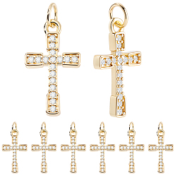 Настоящее золото 18K 10 кулоны из латуни с микрочастицами и кубическим цирконием., крестик, стойки покрытие, без свинца и без кадмия, долговечный, с целью перехода в кольце, реальный 18 k позолоченный, 20x11x2.5 мм, отверстие : 3.6 мм
