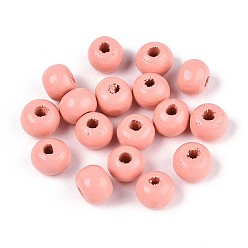 Лосось Круглые бусины из натурального дерева схима, окрашенные распылением, salmon, 6~6.5x4.5~5 мм, отверстие : 1.6~1.8 мм