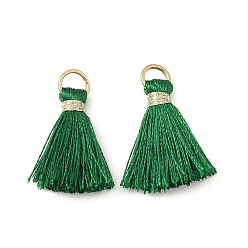 Зеленый Подвески из полиэстера, кистями, С золотыми железными кольцами, зелёные, 23~25x14~20x7~10 мм, отверстие : 4.5 мм