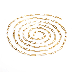 Real 14K Gold Plated Brass Paperclip Chains, Flat Oval, Drawn Elongated Cable Chains, Soldered, Long-Lasting Plated, Real 14K Gold Plated, Links: 9.5x2.7x0.7mm