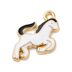 Белый Подвески из эмали и сплава, без кадмия, без никеля и без свинца, стойки покрытие, лошадь очарование, золотые, белые, 18x15x2 мм, отверстие : 1.8 мм