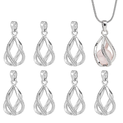 Платина 8шт. латунные подвески-клетки для бусин, подвески в виде полой клетки-капли, для ожерелья, платина, 23.5x10x10 мм, отверстие : 4.5x4 мм