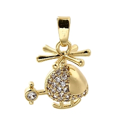 Real 18K Gold Plated Brass Micro Pave Cubic Zirconia Charms, Helicopter, Real 18K Gold Plated, 15x14x9.5mm, Hole: 5x3mm
