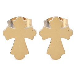 Золотой Вакуумное покрытие pvd 304 серьги-гвоздики из нержавеющей стали для женщин, крестик, золотые, 11x8.5 мм