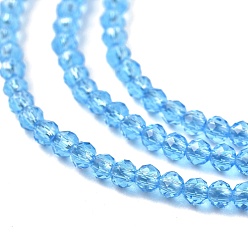 Sky Blue Glass Beads Strands, Imitation Quartz, Faceted, Round, Sky Blue, 2mm, Hole: 0.5mm,  about 175pcs/strand, 14.9 inch(38cm)