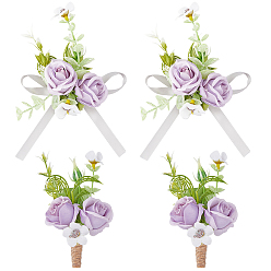 Лиловый 4шт 2 стиль искусственный подсолнух запястье корсаж и брошь, с тканью и шпагатом и пластиковой фурнитурой, на свадьбу и рождественский подарок, сирень, 107~510x9~120x0.2~53 мм, 2 шт / стиль