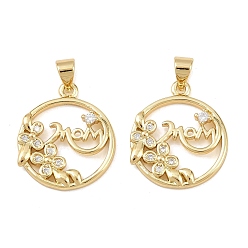 Настоящее золото 18K Латунные подвески с кубическим цирконием ко Дню матери, сердце прелести, без свинца и без кадмия, долговечный, стойки покрытие, реальный 18 k позолоченный, 20.5x18.5x3.5 мм, отверстие : 3.4x4.4 мм