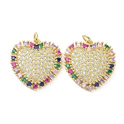 Настоящее золото 18K Латунные микро проложить кубический цирконий подвеска, с прыжковых колец, долговечный, без свинца и без кадмия, сердце, реальный 18 k позолоченный, 24x22x3.5 мм, отверстие : 3.4 мм