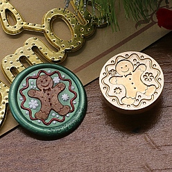 Gingerbread Man Рождественская серия сургучная печать латунная головка штампа, для сургучной печати, золотые, Колобок, 25x14 мм, внутренний диаметр: 7.5 мм