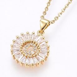 Letter Q Подвеска-колье с инициалом из латуни, украшенная микропаве из кубического циркония., с 304 цепи из нержавеющей стали, плоские круглые с буквы, золотые, letter.q, 17.71 дюйм (45 см), Кулон : 22x16x3 мм