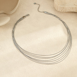 Stainless Steel Color 304 Stainless Steel Multi Layered Snake Chain Necklaces, Tarnish Free, Stainless Steel Color, 15.75 inch(40cm)