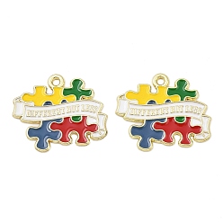 Разноцветный Подвески из эмали и сплава, головоломка, золотые, красочный, 20.5x24.5x1 мм, отверстие : 1.6 мм