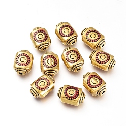 Red Alloy Enamel Beads, Rectangle with Spot Pattern, Antique Golden, Red, 12.5x9x5.5mm, Hole: 1.6mm