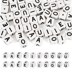 Mixed Shapes 50шт 5 стили фарфоровые бусины ручной работы, квадрат с буквой, разнообразные, 8.5x8.5x8.5 мм, отверстие : 1.6 мм, 10 шт / стиль