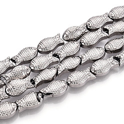 с Покрытием Серебра Стеклянные бусины с гальваническим покрытием , рыба, со серебряным покрытием, 15x8.2x5.3 мм, отверстие : 0.9 мм, около 50 шт / нитка, 26.77~27.17'' (68~69 см)