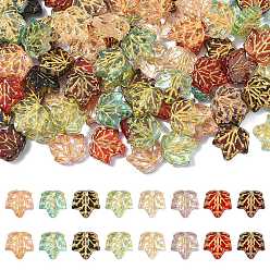 Mixed Color 100Pcs Handmade Lampwork Beads, Golden Metal Enlaced, Maple Leaf, Mixed Color, 12.5x13x4mm, Hole: 1.2mm