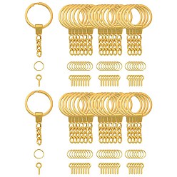 Oro 10 llaveros partidos de hierro de las PC, con cadenas de acera, Con 20 anillas abiertas de hierro y 20 piezas de clavijas con ojal de tornillo., dorado, 62 mm