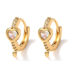 Прозрачный Серьги-кольца в форме сердца из латуни с инкрустацией кубическим цирконием, стойки покрытие, долговечный, без кадмия и без свинца, реальный 18 k позолоченный, прозрачные, 14x13x5 мм, отверстие : 1.2 мм