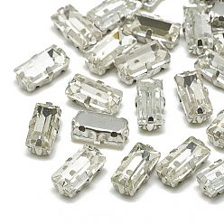 Кристалл Шить на горный хрусталь, многожильных ссылки, стекло горный хрусталь, с настройками латуни, аксессуары для одежды, граненые, прямоугольные, платина, кристалл, 22x8x5 мм, отверстие : 1 мм