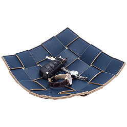 Полуночно-синий Квадратный двухсторонний поднос для хранения из искусственной кожи, для ключа, телефон, монета, бумажник, часы, темно-синий, 230x230x6.5 мм