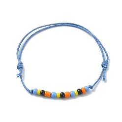 Coloré Bracelet de perles tressées en graines de verre, bracelets réglables en coton ciré, colorées, diamètre intérieur : 2-1/4~-1/2 pouces (5.8~9.05cm)