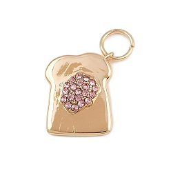 Rectangle Прелести латунные горный хрусталь, темы еды, золотые, с целью перехода в кольце, тост, 14.5x12.5x3.5 мм, отверстие : 4.5 мм