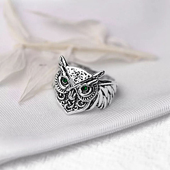 Античное Серебро Кольца-печатки из сплава со стразами для мужчин, сова, античное серебро, Размер 7, размер США 7 (17.3 мм)