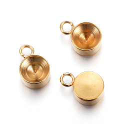 Золотой 201 настройки горного хрусталя из нержавеющей стали, плоско-круглые, золотые, пригодный для стразов 7 мм, 11x8x4 мм, отверстие : 1.8 мм